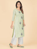 Vbuyz Women's Chikankari & Embroidered Straight Cotton Pista Stitched Kurta