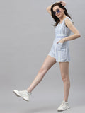 Rigo Women White Blue Stripe V-Neck Sleeveless Playsuit