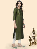 Vbuyz Women's Embroidered Straight Viscose Green Stitched Kurta